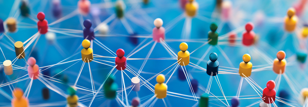 Connections Colored pins, which are connected with lines, against a blue background